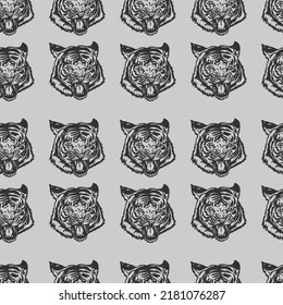 Angry Tiger Head. Animal Icon Idea. Seamless Pattern with Vector illustration Object.