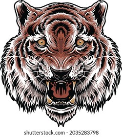 Angry Tiger Head Colored Vector