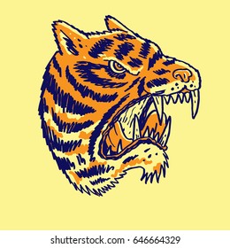 Angry Tiger Head Hand Drawing Illustration