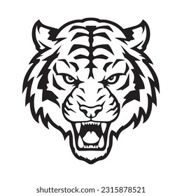 Angry tiger head isolated on white background, vector illustration. Tiger head mascot team logo