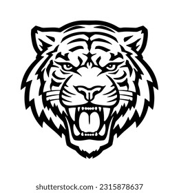 Angry tiger head isolated on white background, vector illustration.