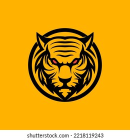 Angry tiger head logo icon in simple tribal line art style. Sport team mascot logo template.