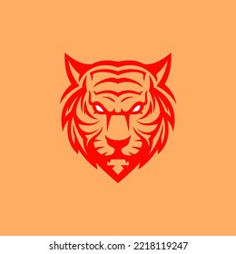 Angry tiger head logo icon with red oriental color. Sport team mascot logo template.