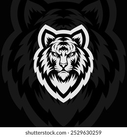 Angry tiger head mascot animal esport illustration, black white