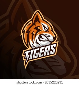 angry tiger head mascot esport logo design
