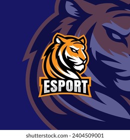 Angry tiger head mascot esport vector illustration. Carnivore gaming team mascot emblem.