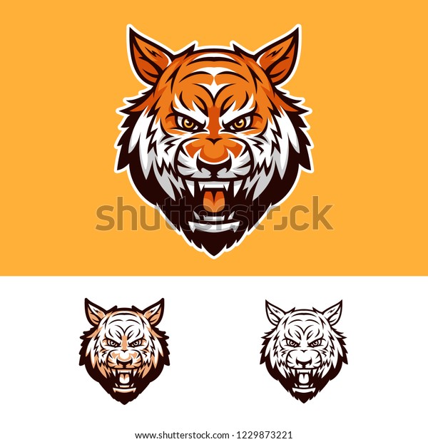 Angry Tiger Head Mascot Logo Stock Vector (Royalty Free) 1229873221