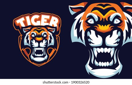 angry tiger head mascot sports logo illustration