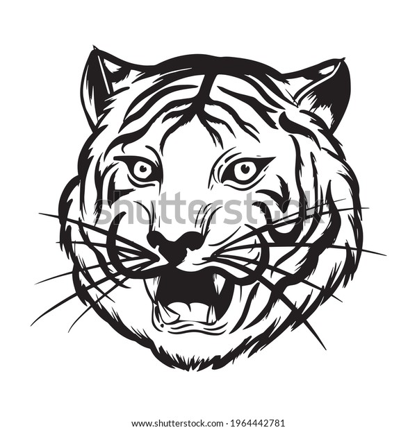 Angry Tiger Head Roaring Black White Stock Vector (Royalty Free ...