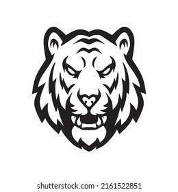 Angry tiger head silhouette, vector sketch illustration design