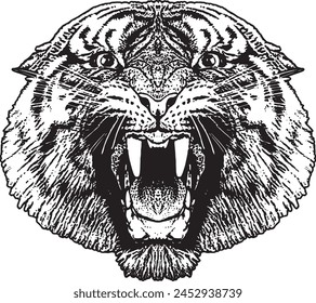 Angry Tiger Head Vector Black and White