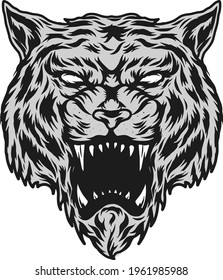 Angry tiger head. Vector illustration for use as print, poster, sticker, logo, tattoo, emblem and other.