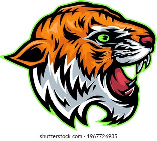 ilustración del vector de cabeza de tigre enojado. Estilo de caricatura mascota perfecto para el logotipo y el apoyo
