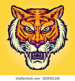 Angry Tiger Head Vector illustrations for your work Logo, mascot merchandise t-shirt, stickers and Label designs, poster, greeting cards advertising business company or brands. svg