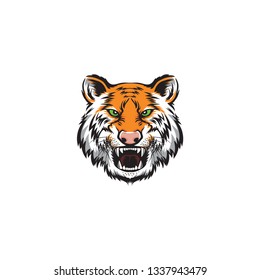 angry tiger head vector on a white background