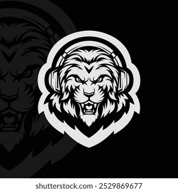 Tigre irritado com fone de ouvido mascote animal esport personagem logotipo design, preto branco