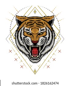 angry tiger illustration design template for print.