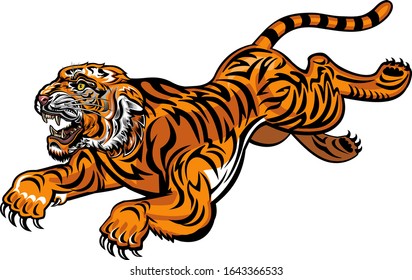 Angry Tiger Jump. Color Tattoo