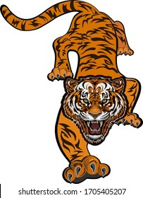 Angry Tiger Jump. Color Tattoo