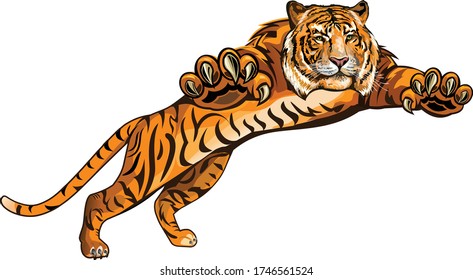 Angry Tiger Jump. Color Tattoo
