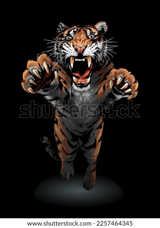 angry tiger jumping out of shadow vector illustration