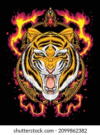 Angry Tiger King With Flame Logo