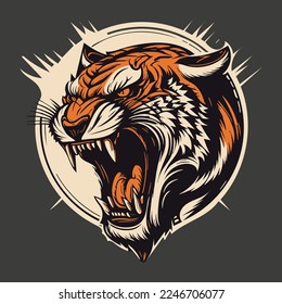 Tigre enojado, vector de logotipo, pegatina