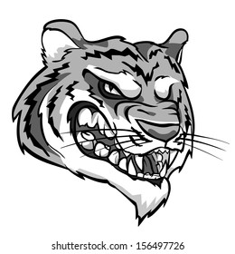 Angry Tiger mascot. Monochrome version.