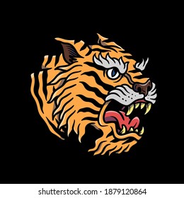 Angry tiger old school tattoo illustration