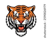 Angry tiger roar vector art isolated on white background, vector illustration. Tiger head mascot team logo