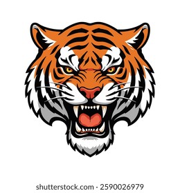 Angry tiger roar vector art isolated on white background, vector illustration. Tiger head mascot team logo