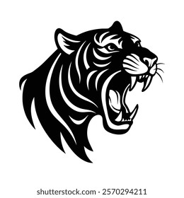 Angry tiger roaring silhouette icon vector design