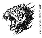 Angry tiger roaring vector art, isolated in white background, vector illustration. Abstract background. Design for tattoo, stickers, t shirts, game mascot sport logo, wall painting, canvas painting.