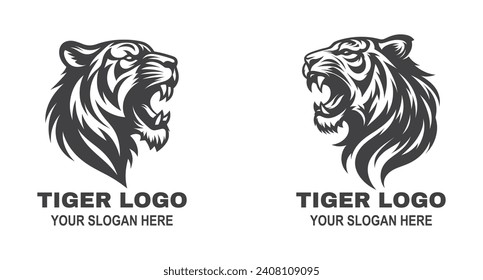 Angry tiger roaring vector logo, vector illustration, isolated in white background