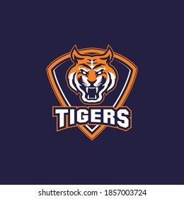 angry tiger sports mascot shield with aggressive expression vector icon