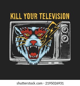 Angry tiger in television illustration