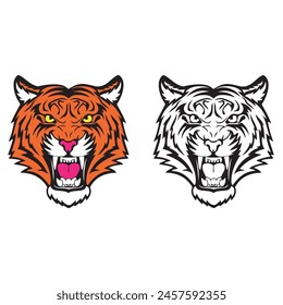 Angry Tiger Transparent, Tiger Face, Coloring Tiger Head, Tiger Logo, Jungle Cat, Big Cat Cricut Silhouette Cut, Vector files for Cricut