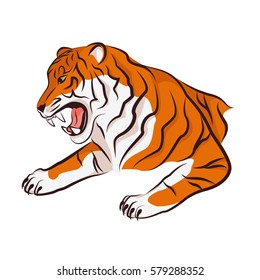 Angry tiger.  Vector illustration isolated on white background.
