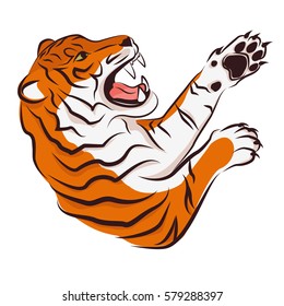 Angry tiger.  Vector illustration isolated on white background.
