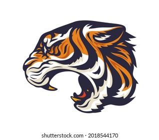 Angry tiger. Wild animal. Engraving style, Isolated on white background. Eps10 vector illustration.