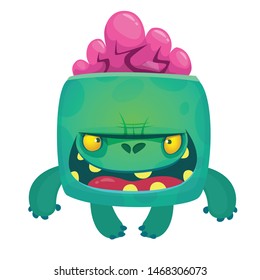 Angry tiny cartoon zombie character . Vector Halloween illustration