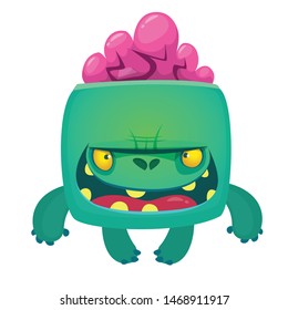 Angry tiny cartoon zombie character . Vector Halloween illustration