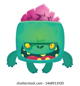 Angry tiny cartoon zombie character . Vector Halloween illustration