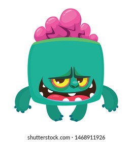 Angry tiny cartoon zombie character . Vector Halloween illustration