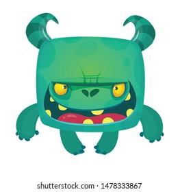 Angry tiny cartoon zombie character . Vector Halloween illustration