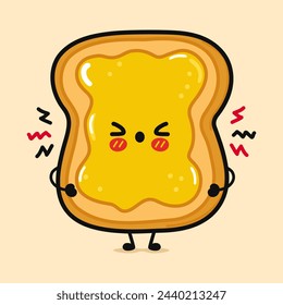 Angry Toast with honey. Vector hand drawn cartoon kawaii character illustration. Isolated on brown background. Sad Toast with honey character concept