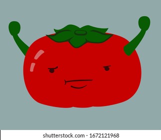 Un tomate enojado con la cara agitando los brazos