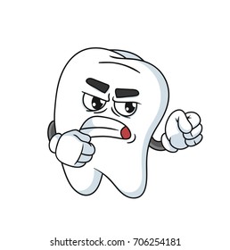 Angry tooth cartoon character ready to fight