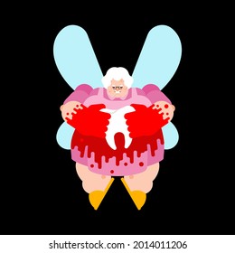 Angry tooth fairy. Scary sorceress and tooth. vector illustration