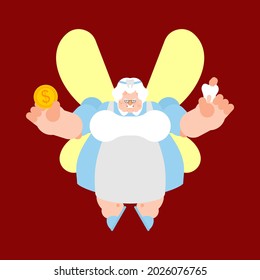 Angry tooth fairy. Scary sorceress and tooth. vector illustration